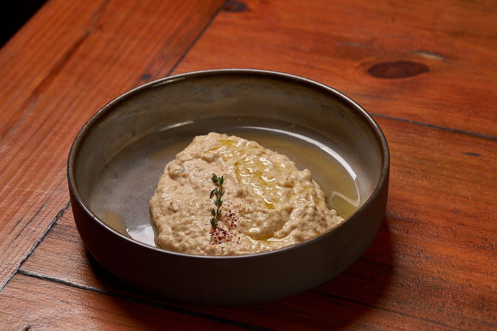Baba Ghanouj with tahini and olive oil at Layali Miami