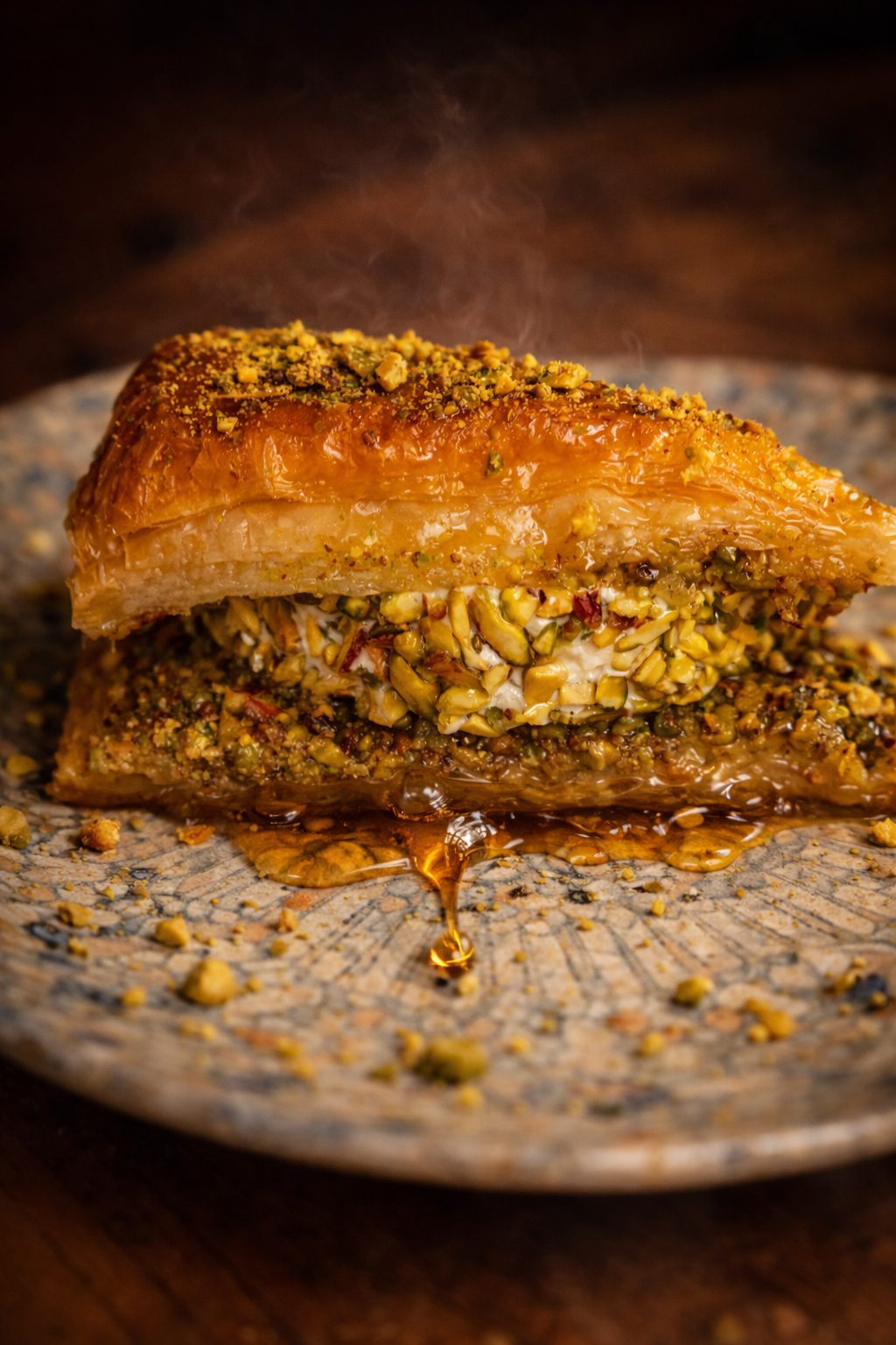 Baklava with buttery phyllo and pistachios at Layali Miami