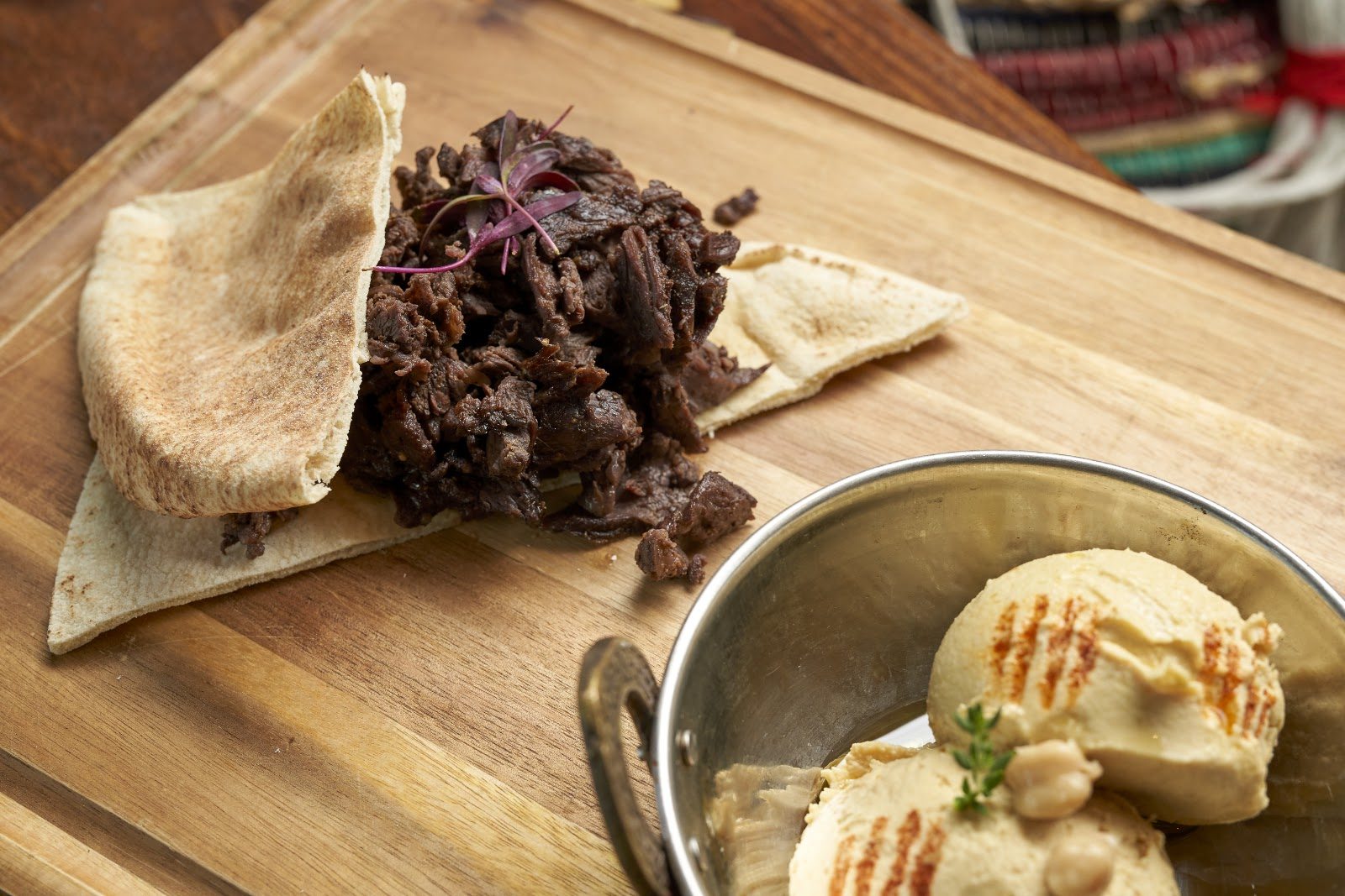 Spiced Beef Shawarma served with rice and vegetables at Layali Miami