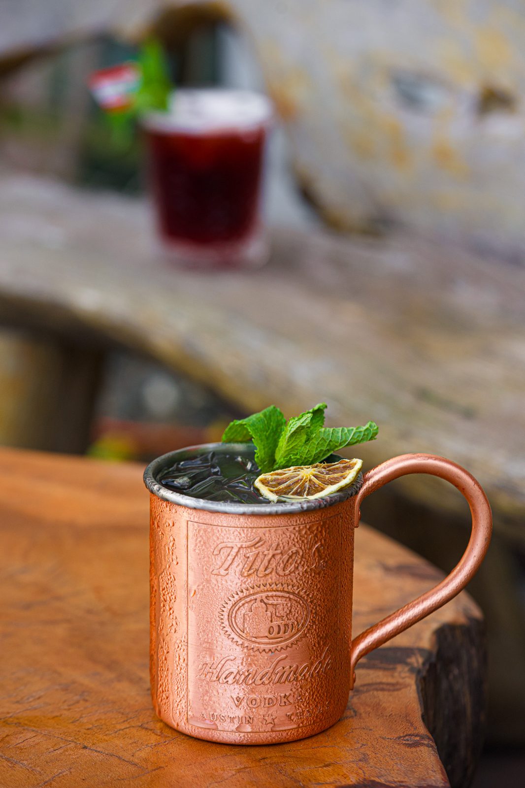 Signature drink in a copper cup