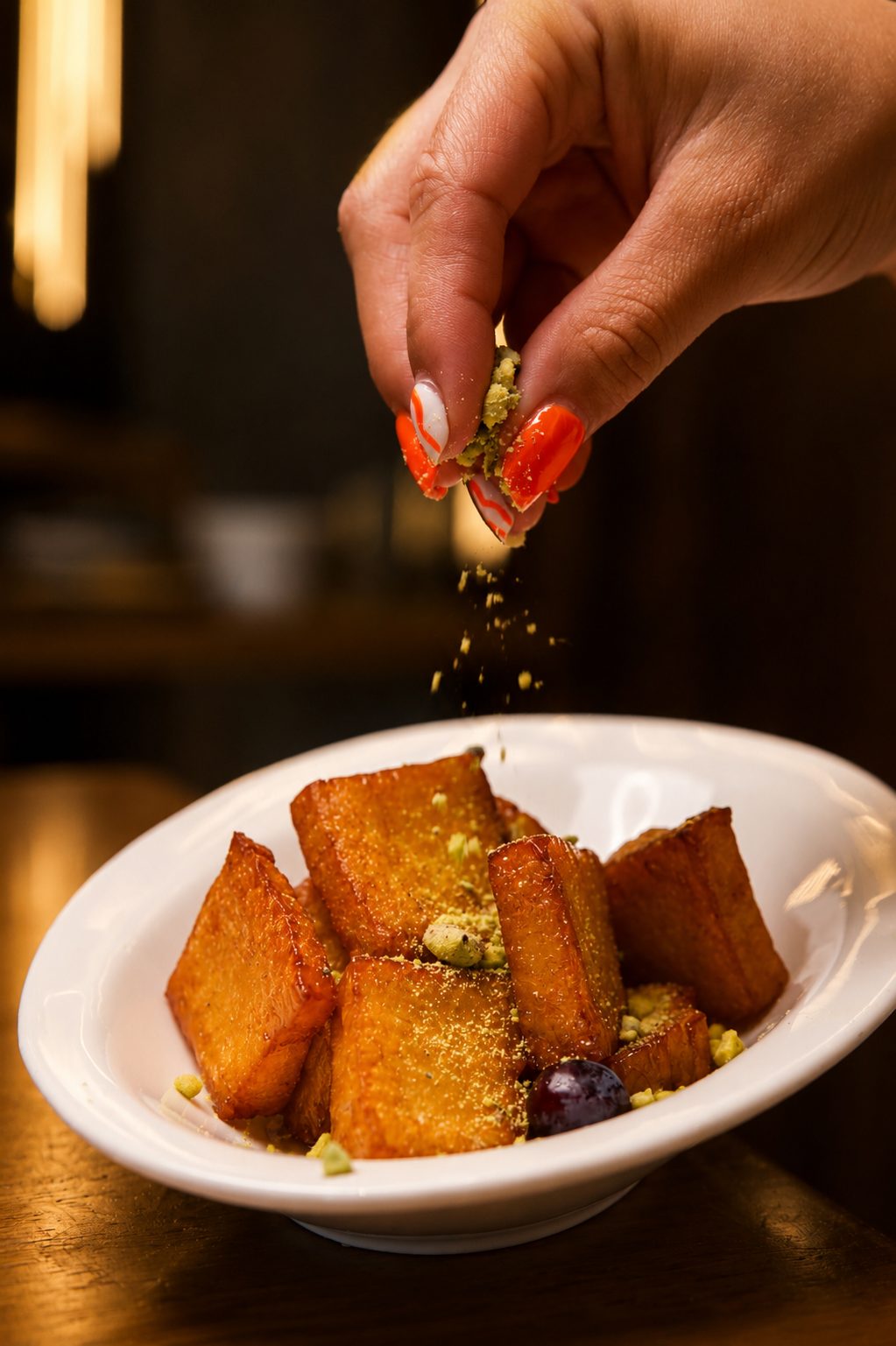 Fried Halloumi with honey and pistachios at Layali Miami