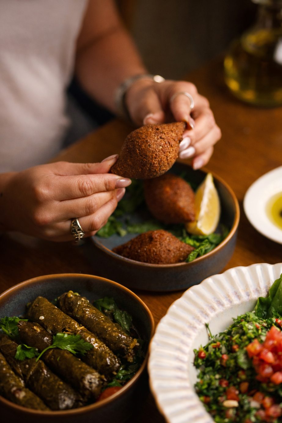 Fried Kibbeh with a crisp bulgur shell and spiced beef at Layali Miami