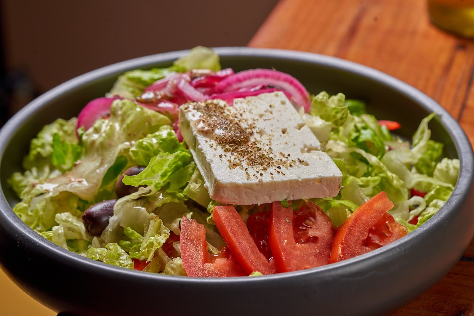 Greek Salad with cucumber, olives and feta at Layali Miami
