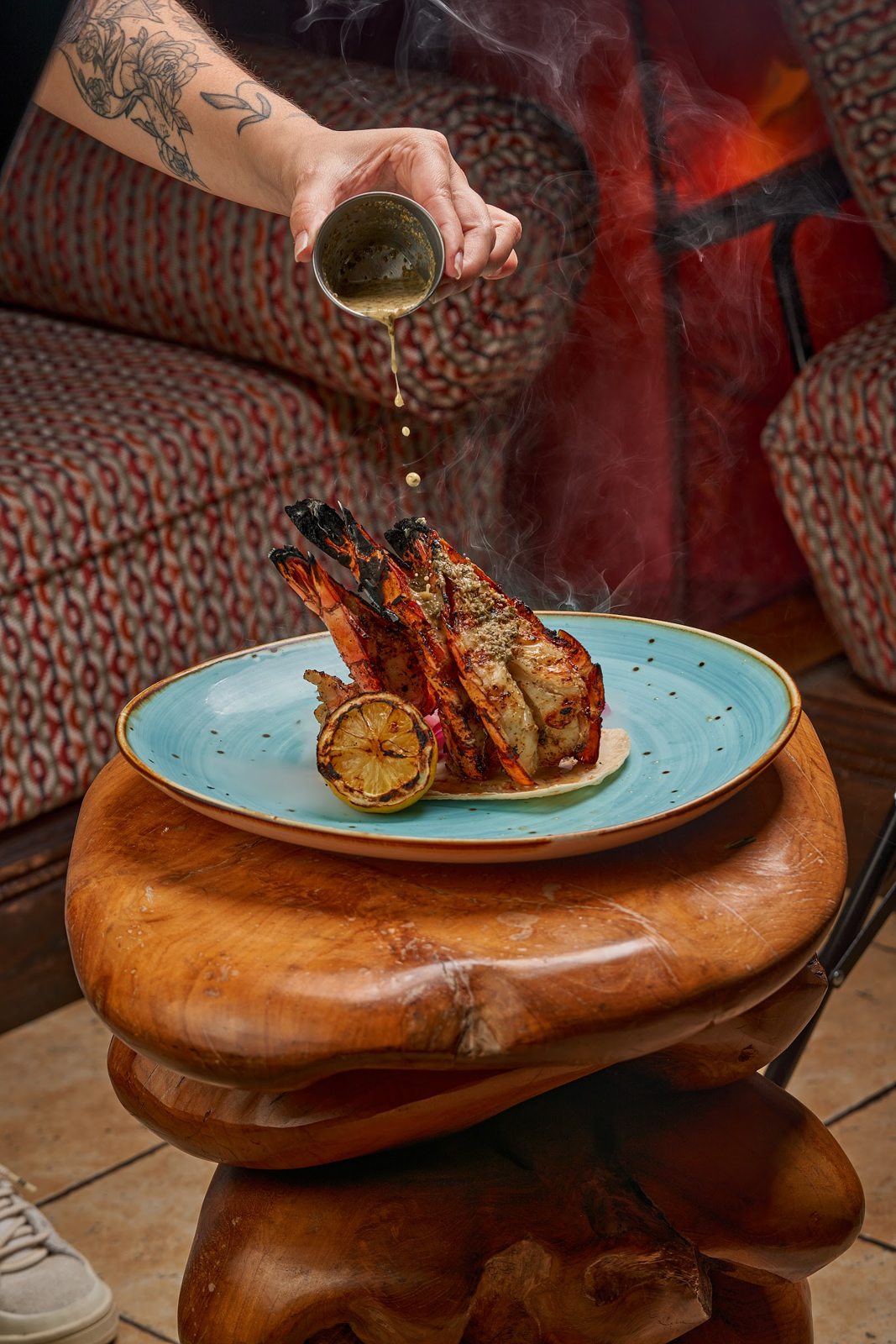Grilled Tiger Shrimp skewers served at Layali Miami