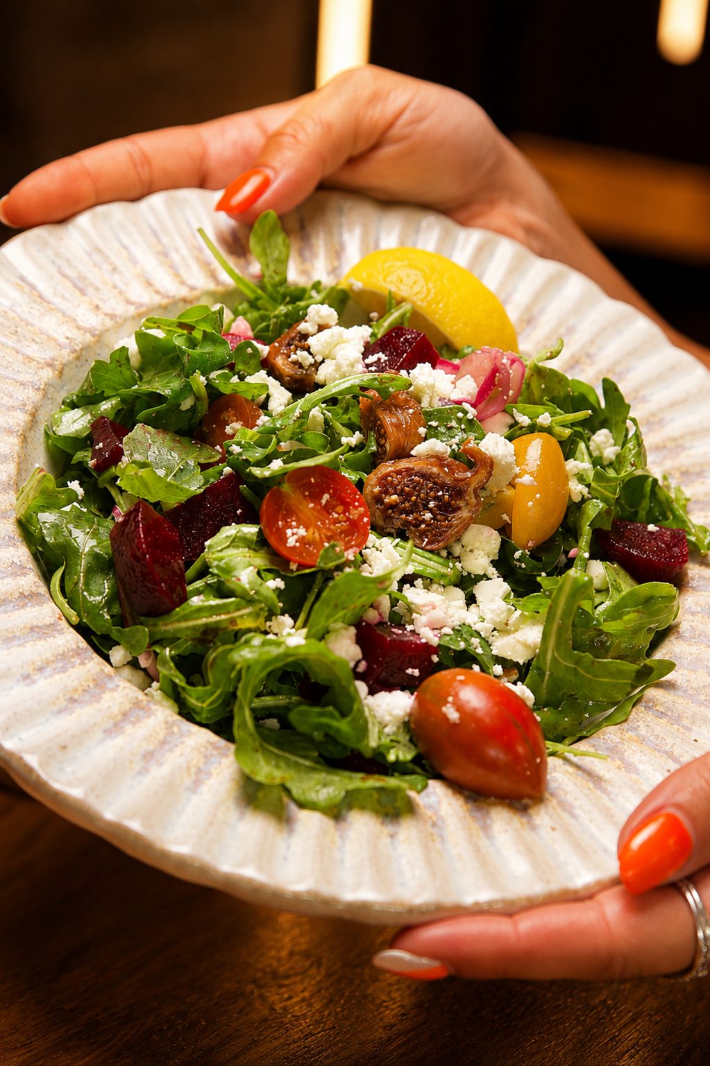 Jarjeer Salad with arugula, beetroot and goat cheese at Layali Miami
