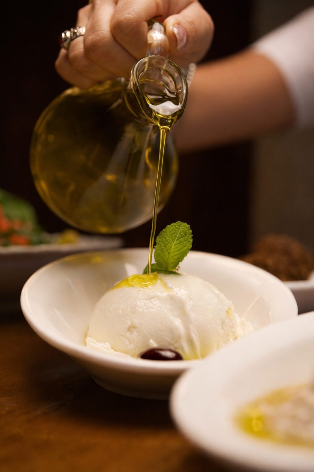 Labneh whip with olive oil and mint at Layali Miami