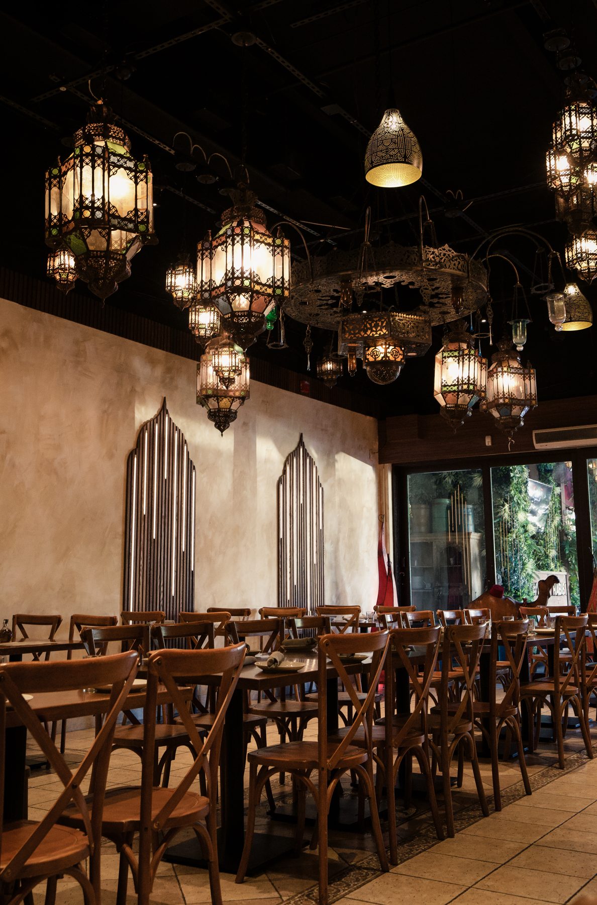 Lanterns illuminating Layali Miami's dining room