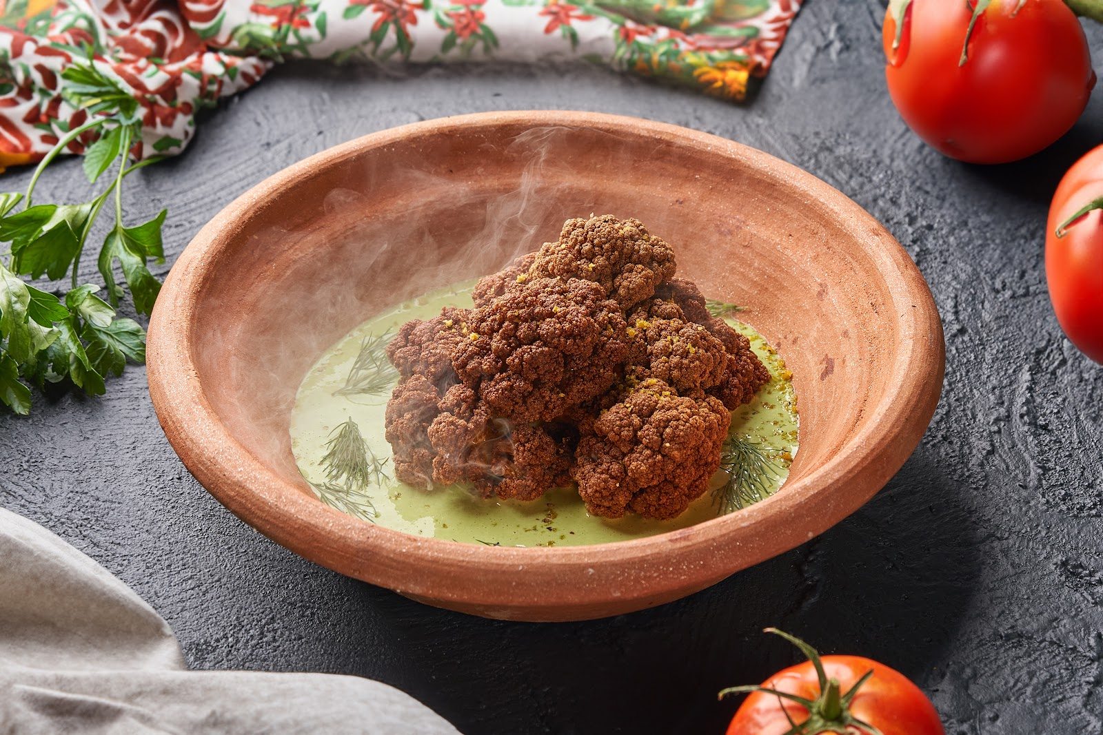 Roasted Lemon Cauliflower with green tahini at Layali Miami