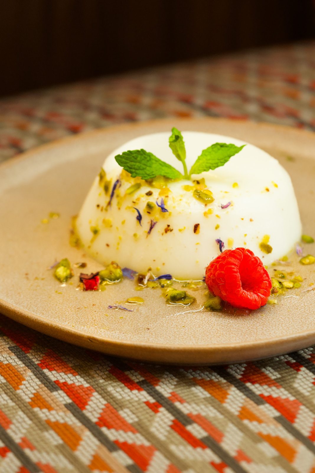 Muhalabieh rose water milk pudding with pistachios at Layali Miami