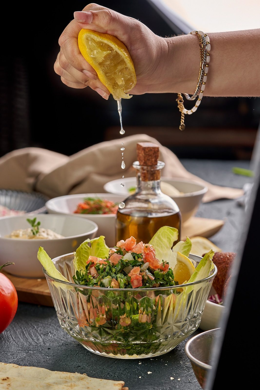 Fresh parsley and tomato Tabbouleh at Layali Miami